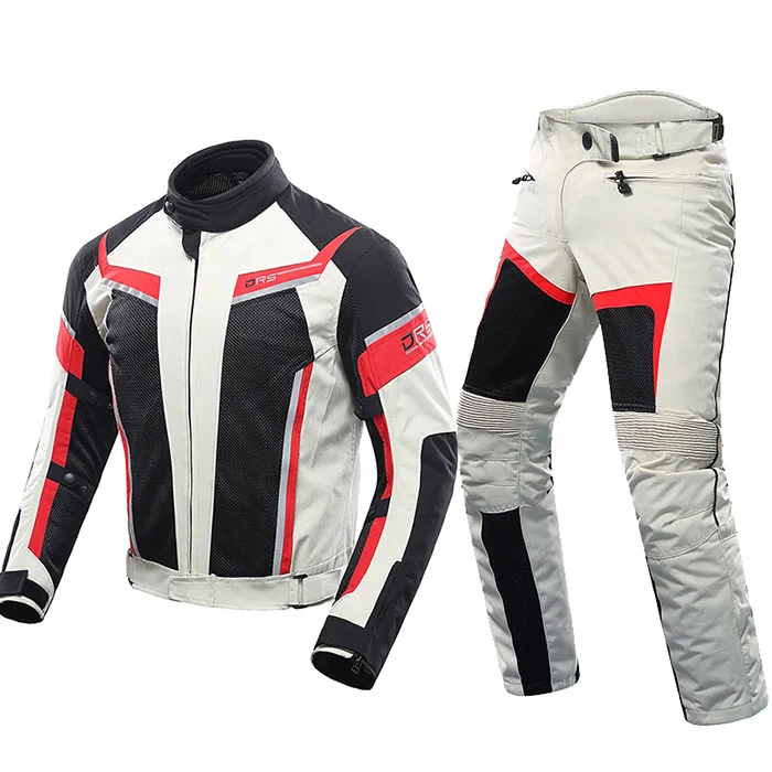 suit bk wt red DUHAN, мотоциклетный костюм для гонок, мужская летняя куртка и штаны, сетчатая одежда для мотокросса, одежда для верховой езды, новинка, мужская одежда с CE, одобренные протекторы - Цвет: suit bk wt red