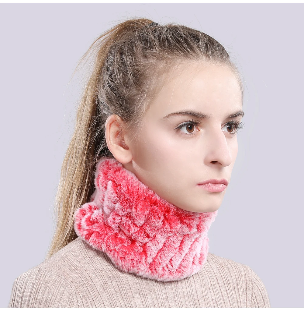 Women Real Fur Handmade Stretch Fur Scarf Knit Genuine Rex Rabbit Fur Headbands Girls Natural Fur Ring Cowl Snood Scarves Winter