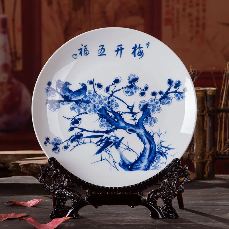 Антикварная Изысканная художественная сине-белая фарфоровая декоративная