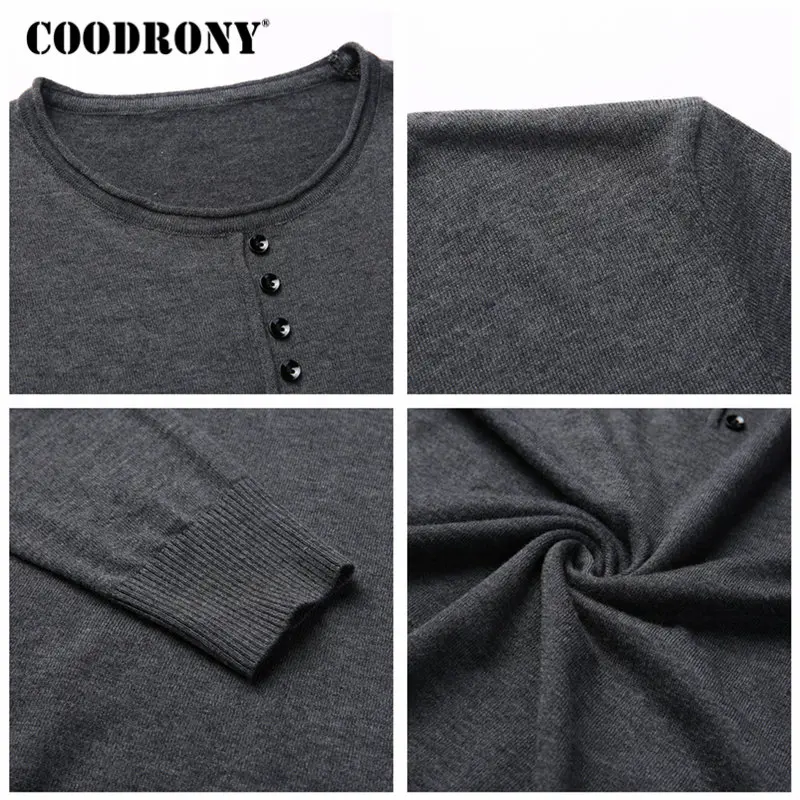 COODRONY кашемировый свитер Мужская одежда осень зима мягкие теплые шерстяные свитера Повседневный пуловер с круглым вырезом на пуговицах мужская вязаная одежда 8188