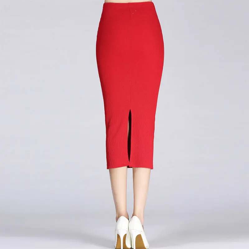 Женская хлопковая юбка-карандаш с высокой талией однотонная эластичная