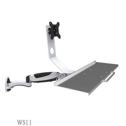 

Ergonomic Aluminum Gas Spring Arm Wall Mount Sit-Stand15"-27" LCD Monitor Holder+Keyboard Holder Full Motion Stand Bracket