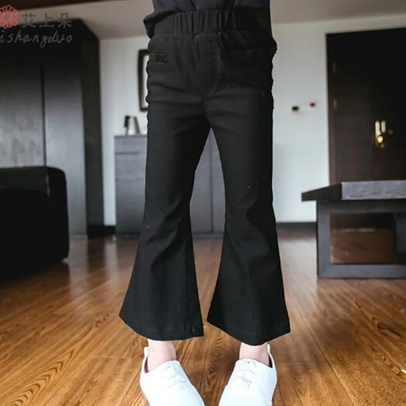 Детские облегающие леггинсы до щиколотки для девочек черные белые брюки-клеш