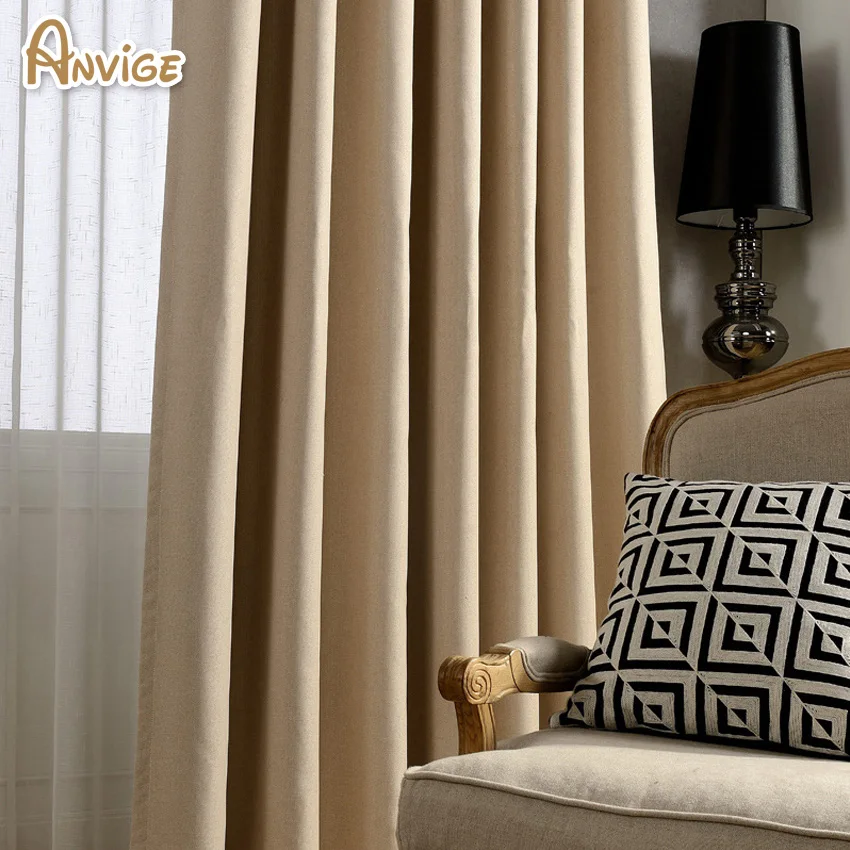 Современные Шторы одноцветное Цвет шторы плотные льняные Ткань обработки окна