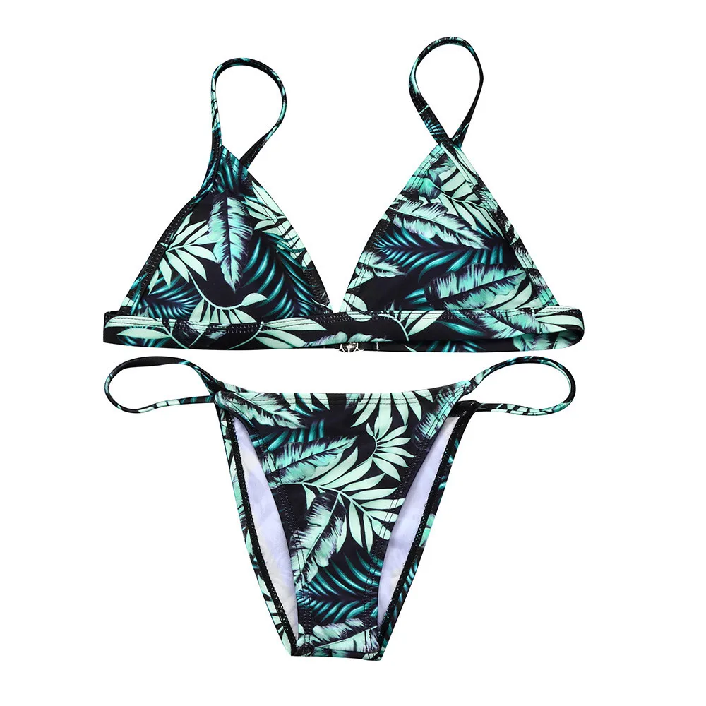 Женский купальник бикини SAGACE бразильский с принтом зеленого листа пуш ап