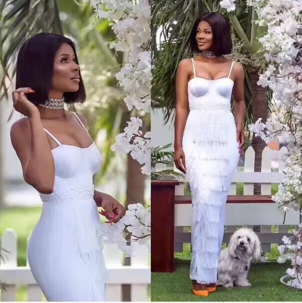 

Top Quality Sexy Women Dress White Tassel Elegant Bandage Long Dress