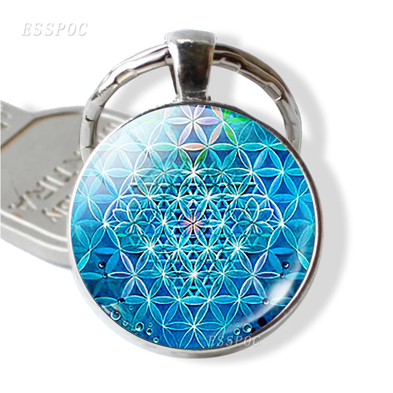 Брелок цветок жизни кулон для йоги цепочка ключей мандалы модный стеклянный