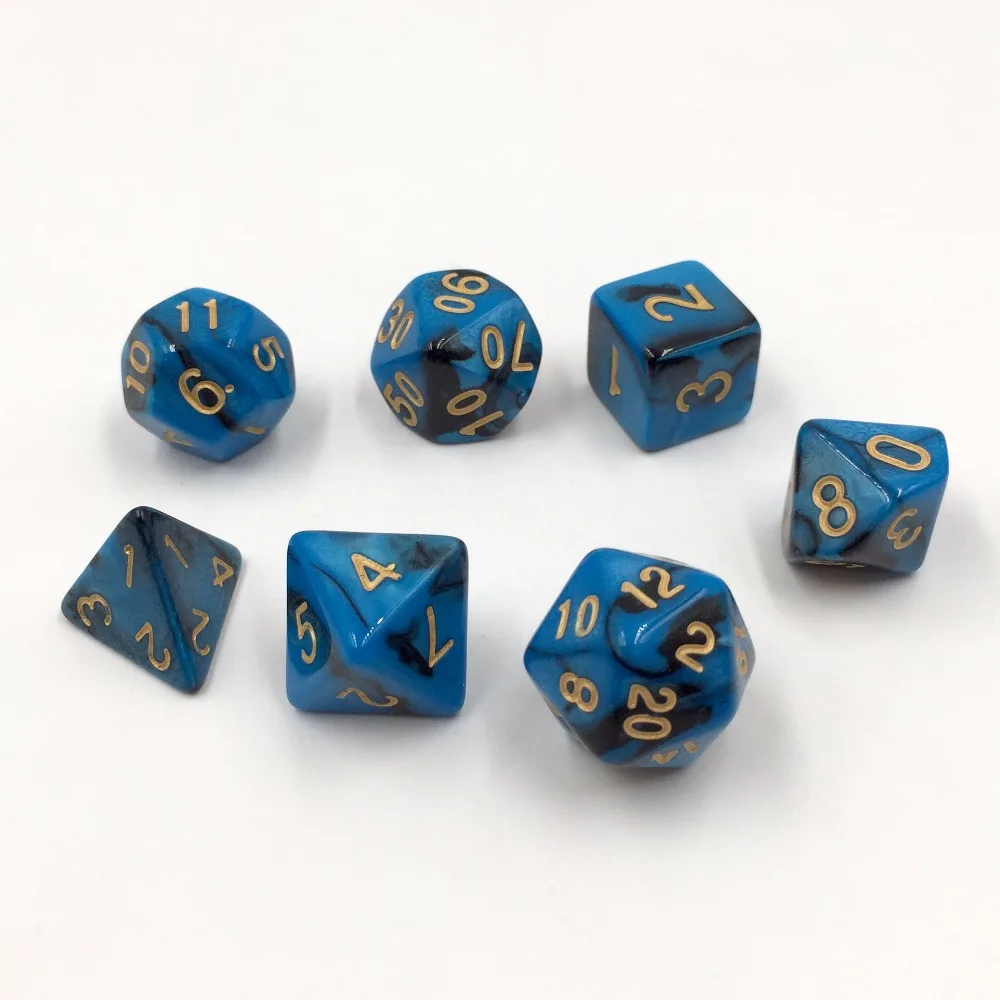 

rollooo Dice 7pc/set Mix color Digital Dice d4 d6 d8 d10 d% d12 d20 Rpg dice Blue