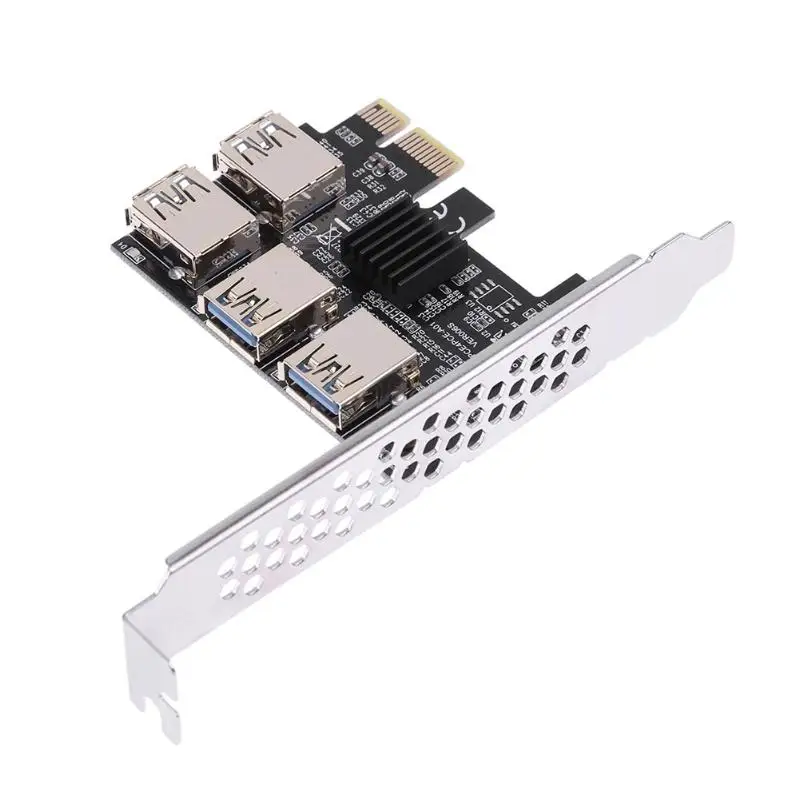 USB PCIe 1 к 4 16X Riser Card PCI-E 1X 3 0 Adapter Port МУЛЬТИПЛИКАТОРНАЯ карта для майнинга биткоинов BTC