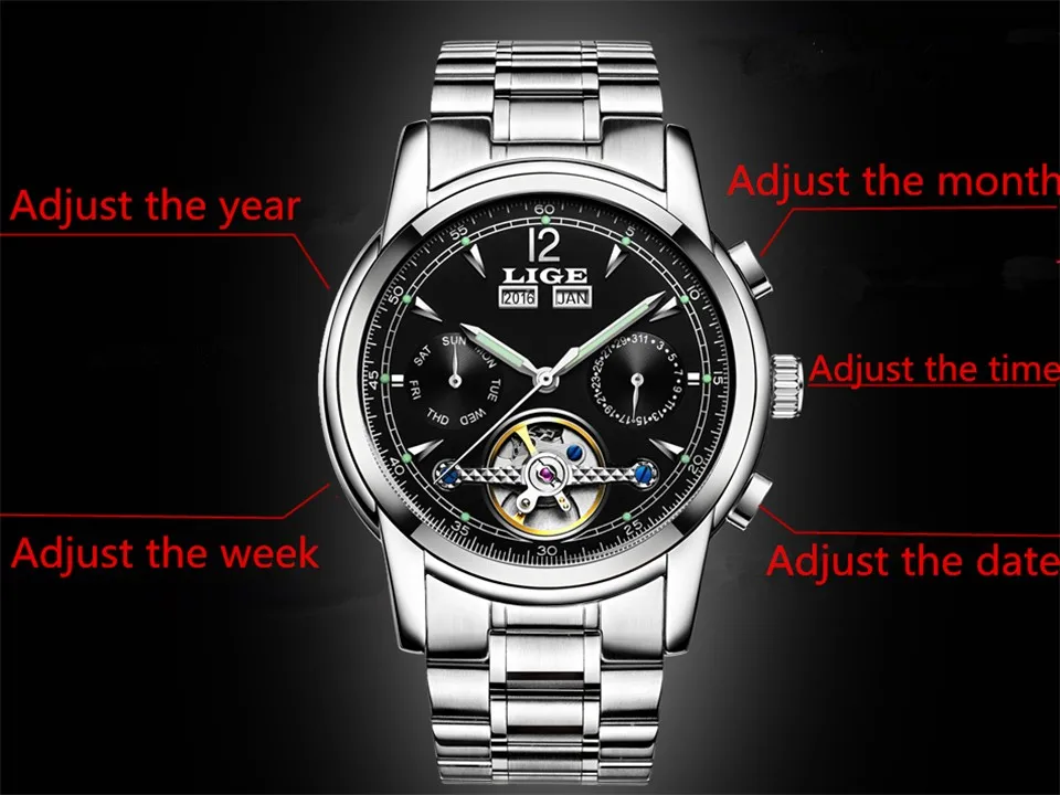 Relogio Masculino Мужские часы Роскошные Лидирующий бренд LIGE Tourbillon механические Спортивные часы мужские модные деловые мужские автоматические часы
