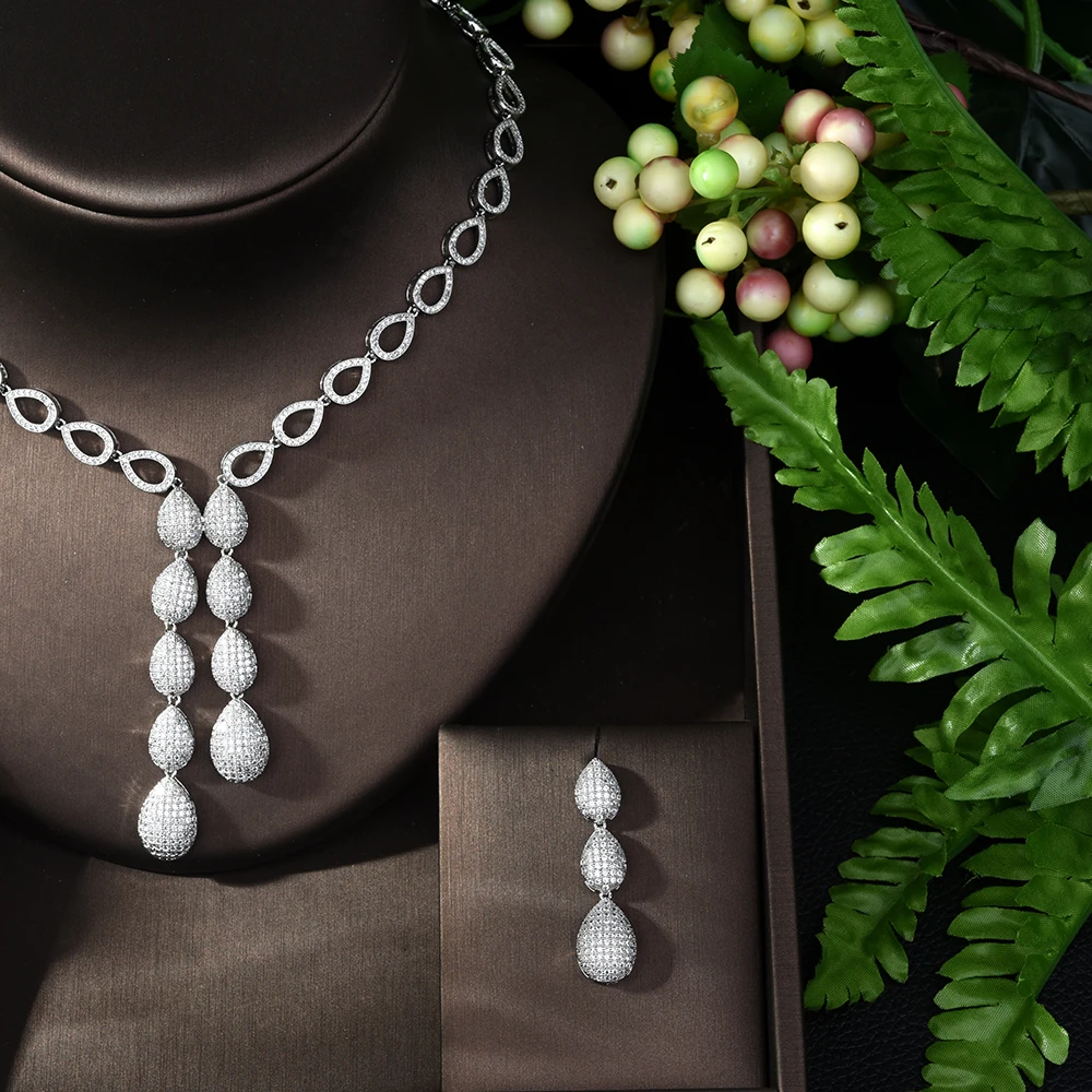 HIBRIDE Bijoux Femme Ensemble Свадебные Ювелирные наборы для женщин сверкающий AAA циркон медь Мода невесты ювелирный набор N-992