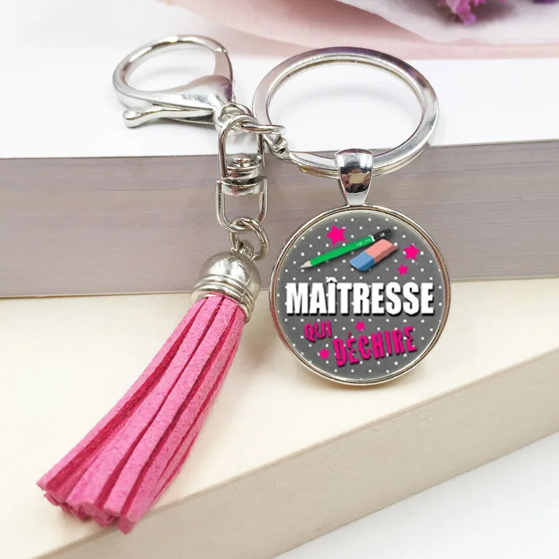 New Je Suis Une Atsem Qui Dechire keychain Pins Quote Photo Crystal Glass Jewelry pendant key ring Gifts For Men Women | Украшения и