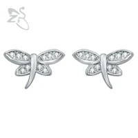 zs real 925 sterling silver stud earrings dragonfly cubic zirconia earrings for women silver 925 jewelry pendientes mujer moda