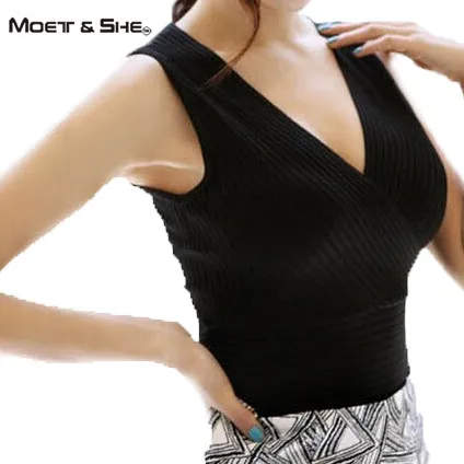 Лето Весна Осень Женская безрукавка женская сексуальная одежда вязаный жилет