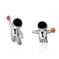 trendy design 925 sterling silver universe planet cute astronauts small stud earring for child girls women creative gift jewelry