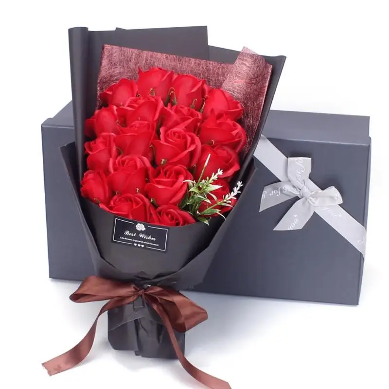 18pcs Red Розовое Мыло цветок Креативный дизайн подарок на день Святого Валентина 18 шт. консервированные розы цветок мыло букет Подарочная коробка Свадебная вечеринка Декор - Цвет: 18pcs Red