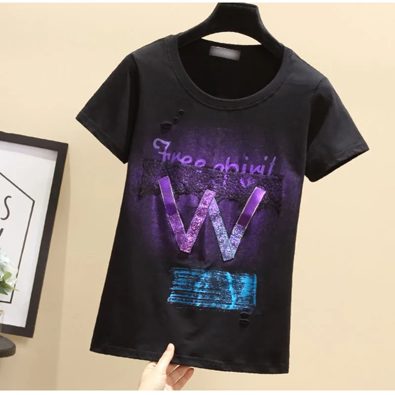 GGRIGHT 2019 Summer T-Shirt Female New Woman Clothes Short Sleeve Hole T Shirt Women Tshirt Cotton Letter kawaii Tee Femme | Женская