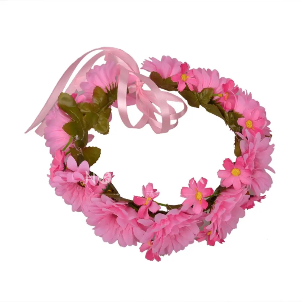 2016Head Wreath &amp Garland Artificial pink Daisy Flower Hair Bridal Accessory Decorative Flowers&amp Wreaths For travel |