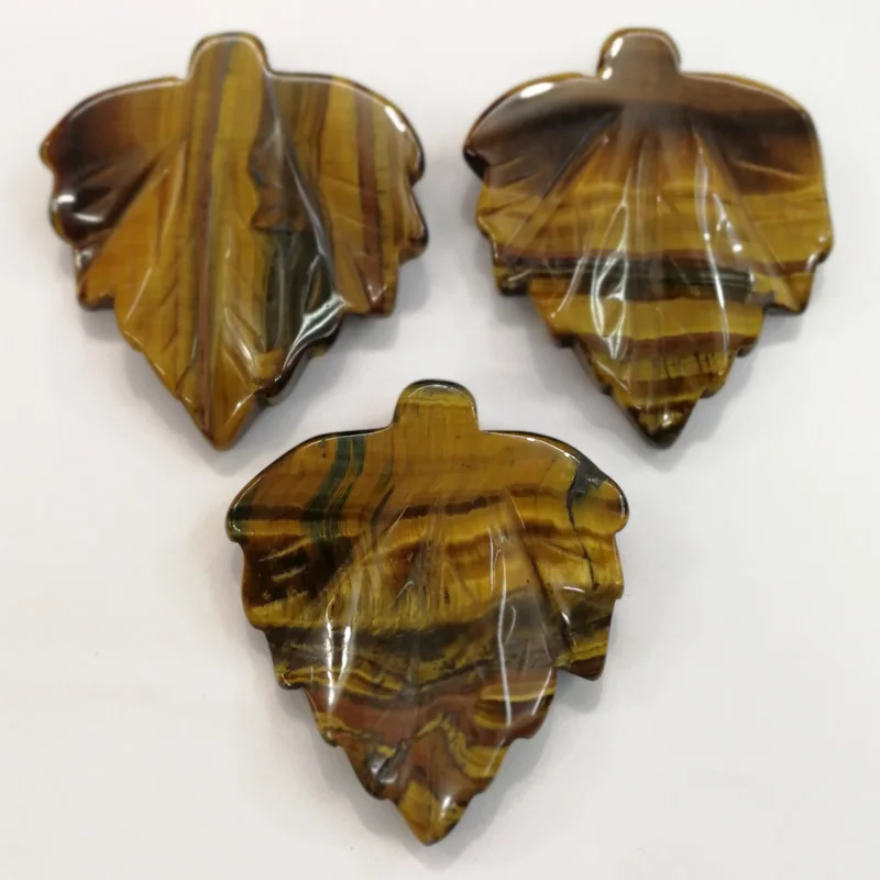 

Fashion Carved natural tiger eye Stone maple leaf charms Pendants for jewelry making 3pcs/lot Wholesale Free shipping