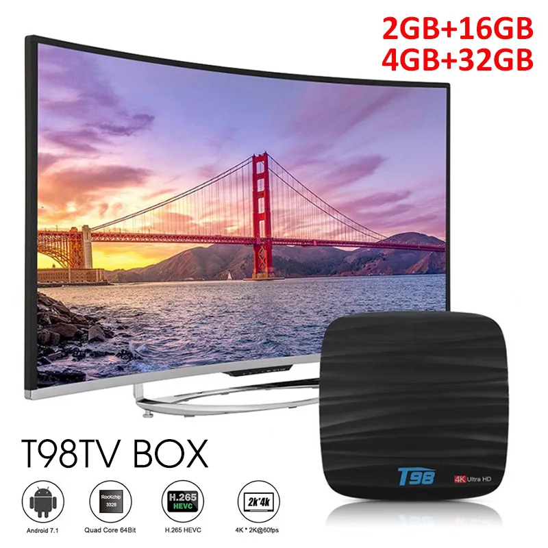 T98 Android 9 0 Мини ТВ бокс RK3328 4 Гб + 32 Wifi 2 4g с Bluetooth Smart TV Box HD 6K для смарт медиаплеера