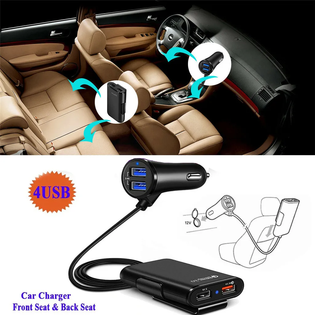 QC3.0 4 USB порта 7А Быстрая Зарядка телефона автомобильное зарядное устройство