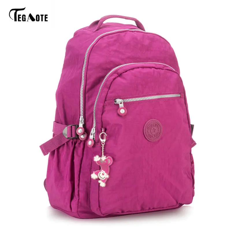 TEGAOTE Большой Вместительный рюкзак для девочек-подростков Mochila женские рюкзаки школьные нейлоновые водонепроницаемые сумки для мужчин и женщин - Цвет: Purple red