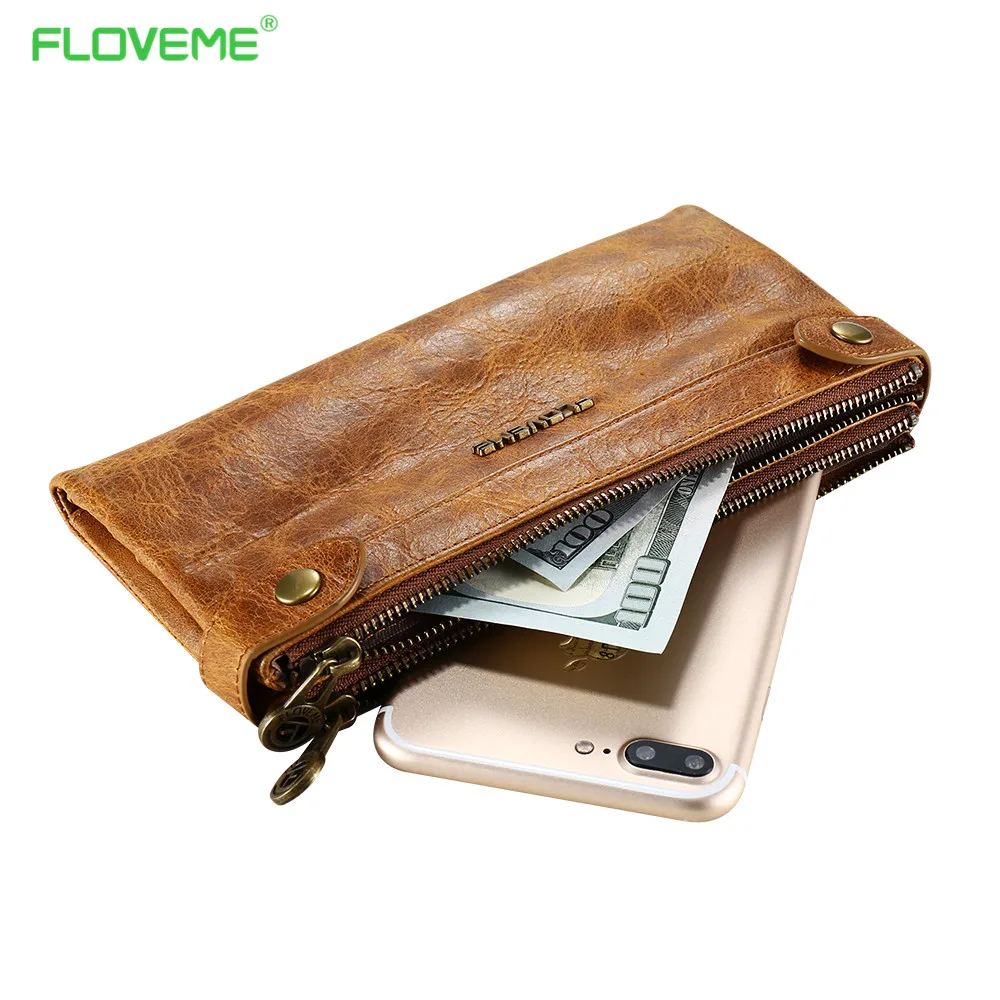 FLOVEME Натуральная кожа телефон сумка для iPhone X 11 кошелек чехол для iPhone 7 8 6S 6 Plus универсальная двойная молния флип оболочка корпуса