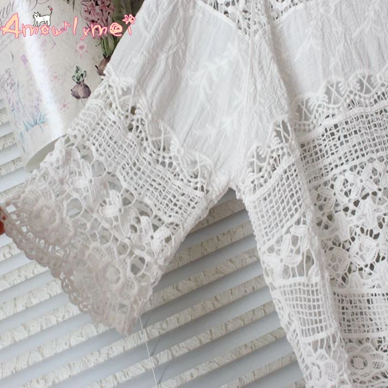 Amourlymei горячая Распродажа Blusas Femininas Sumemr женская блузка Mori Girl свободная кружевная