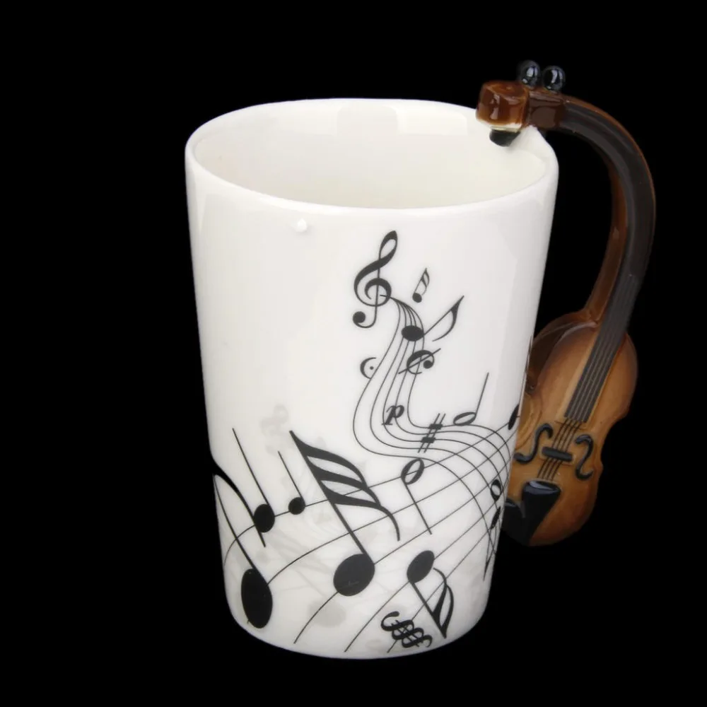 Музыкальная кружка с ручкой в форме скрипки фарфоровая чашка черная заметка | Дом
