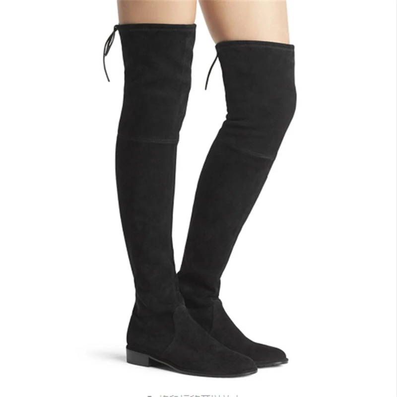 Kmeioo shoes woman 2018 Winter Pointed Toe Thigh High Over The Knee Women Boots Stretch Suede Flat Heel Tall US Size 5-15 | Обувь