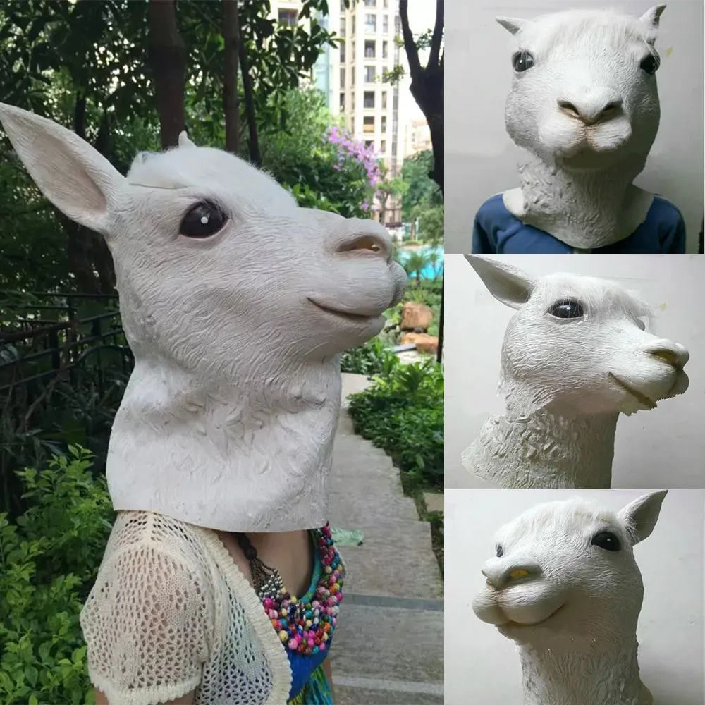 2017 латексная Альпака маска для лица овчина голова Косплей Костюм Хэллоуин