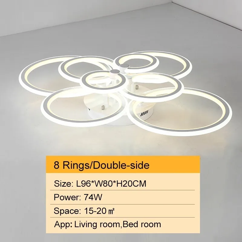 8 Rings Double-side Горячая белая/черная светодиодная Люстра для гостиной, спальни, кабинета, пульта дистанционного управления, современная люстра с регулируемой яркостью, Потолочная AC90-260V - Цвет абажура: 8 Rings Double-side