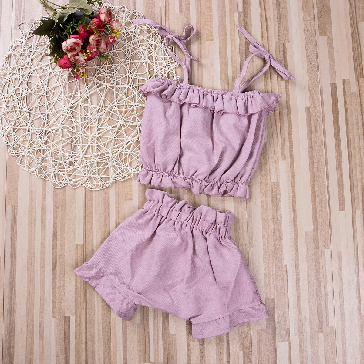 2 предмета Розовая Одежда для маленьких девочек летние топы без рукавов с