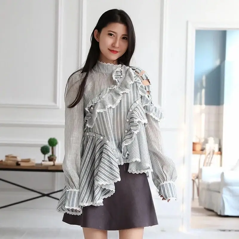 2018 Новое поступление Женская блузка подиумная роскошная винтажная Сексуальная