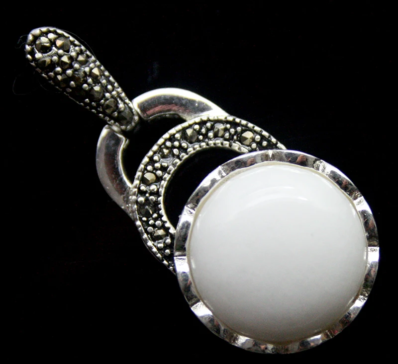 

RARE 925 STERLING SILVER NATURAL WHITE SEA SHELL MARCASITE PENDANT 40x20MM