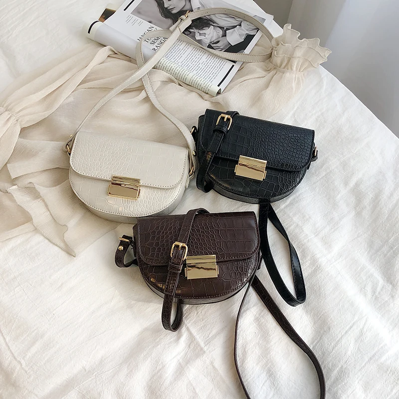 Ретро Крокодил полукруг седло сумки аллигатора для женщин плеча Сумка через