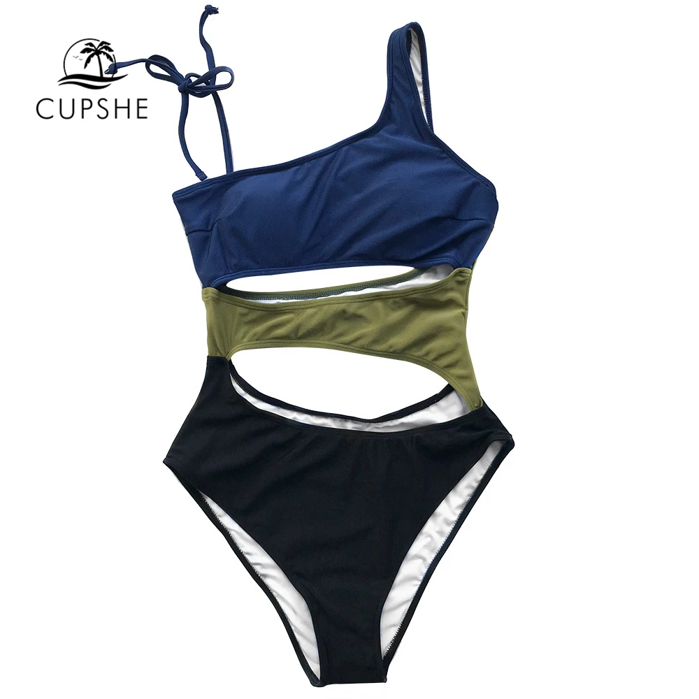 Cupshe Цвет блок Cut Out тонкий Monokinis 2018 летние пикантные Лоскутные купания купальники