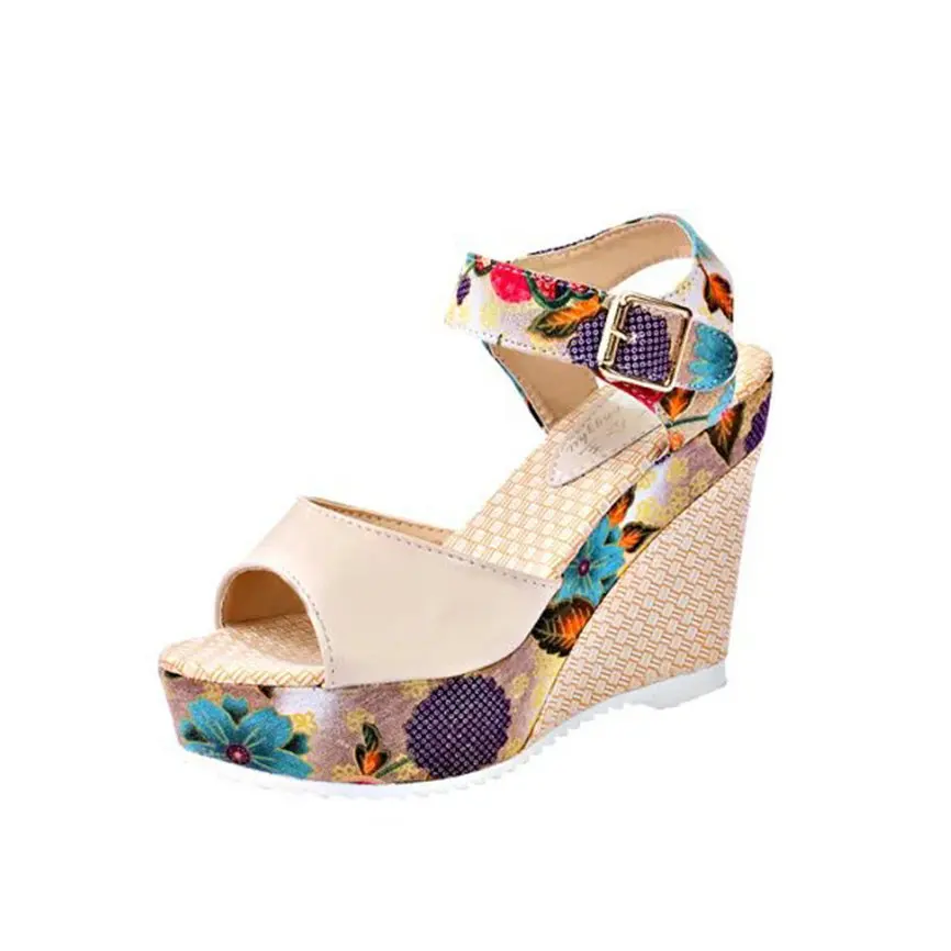 Женская обувь; модные летние женские сандалии на танкетке с принтом; Летняя обувь на платформе с высоким каблуком; M20#30