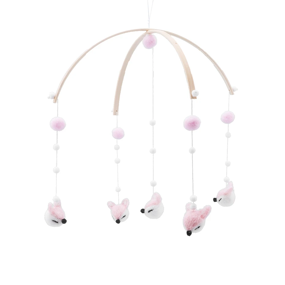 Pink Fox 0-12 месяцев, детская кроватка для животных, передвижная кровать, колокольчик, детские погремушки игрушки, коляска, подарок для новорожденного, деревянная игрушка, колокольчики, Монтессори, Колокольчик для кровати - Цвет: Pink Fox