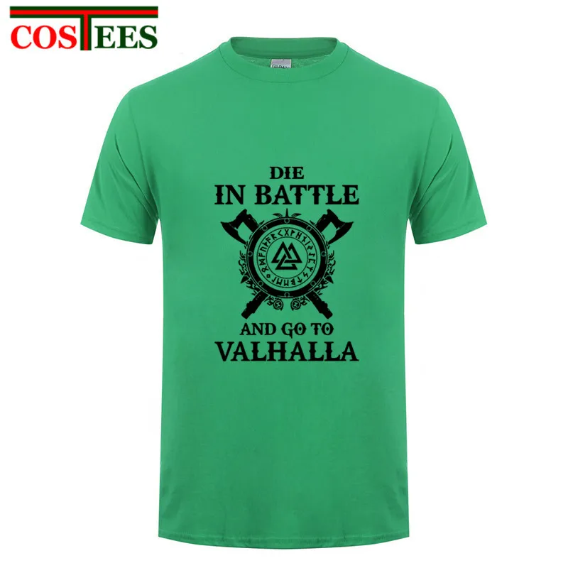 Viking Футболка мужская на заказ Vikings футболка с одином homme Die in Battle go to valhalla camiseta masculina