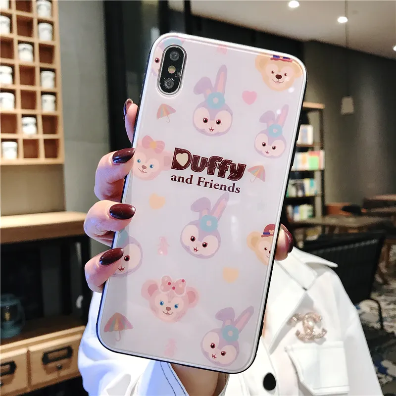 Милый медведь и кролик закаленное стекло чехол для iPhone 6 6splus 7 8 plus X Xs XR Max маленькое