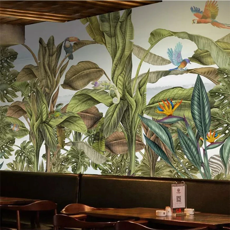 wellyu Hand-painted tropical rainforest plants flowers and birds animals forest background wall custom large mural wallpaper |