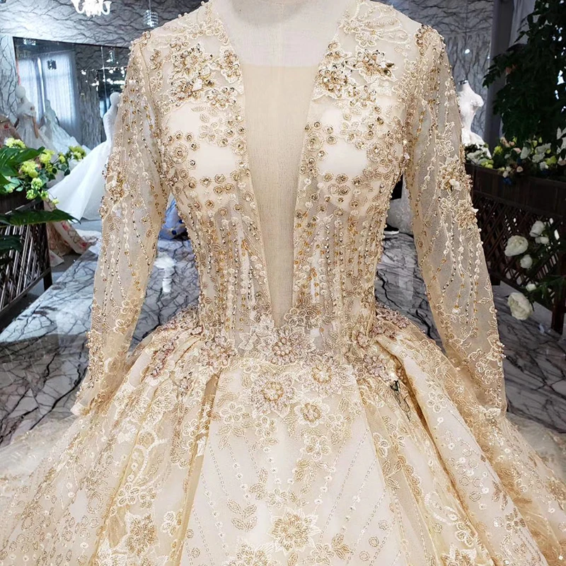 HTL277 мусульманское подвенечное платье с длинными рукавами на шнуровке сзади