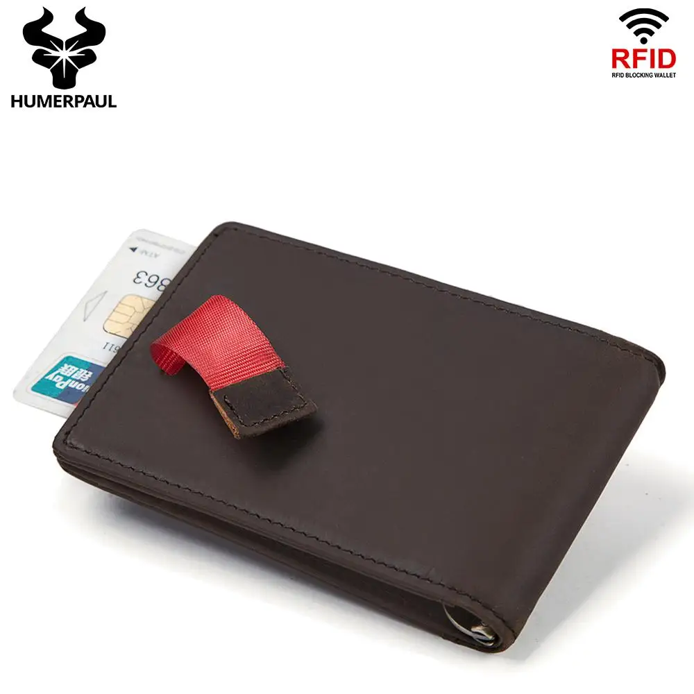 HUMERPAUL натуральная кожа RFID Зажимы для денег коровья мужские кошельки высокое