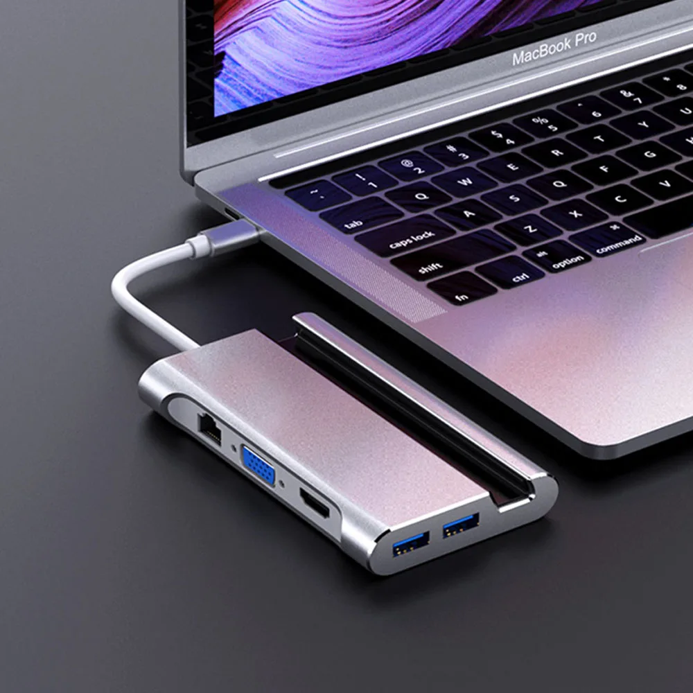 Silver USB C док-станция для ноутбука Thunderbolt 3 HDMI VGA RJ45 PD адаптер с держателем для телефона Подставка для MacBook Pro huawei P30 USB C концентратор - Цвет: Silver