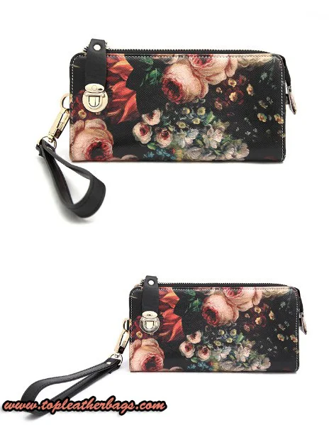 Romantic Oil Painting Bright Vintage Geometry Printed Genuine Leather Clutch|leather bandana|clutch leather bagclutch automatic |