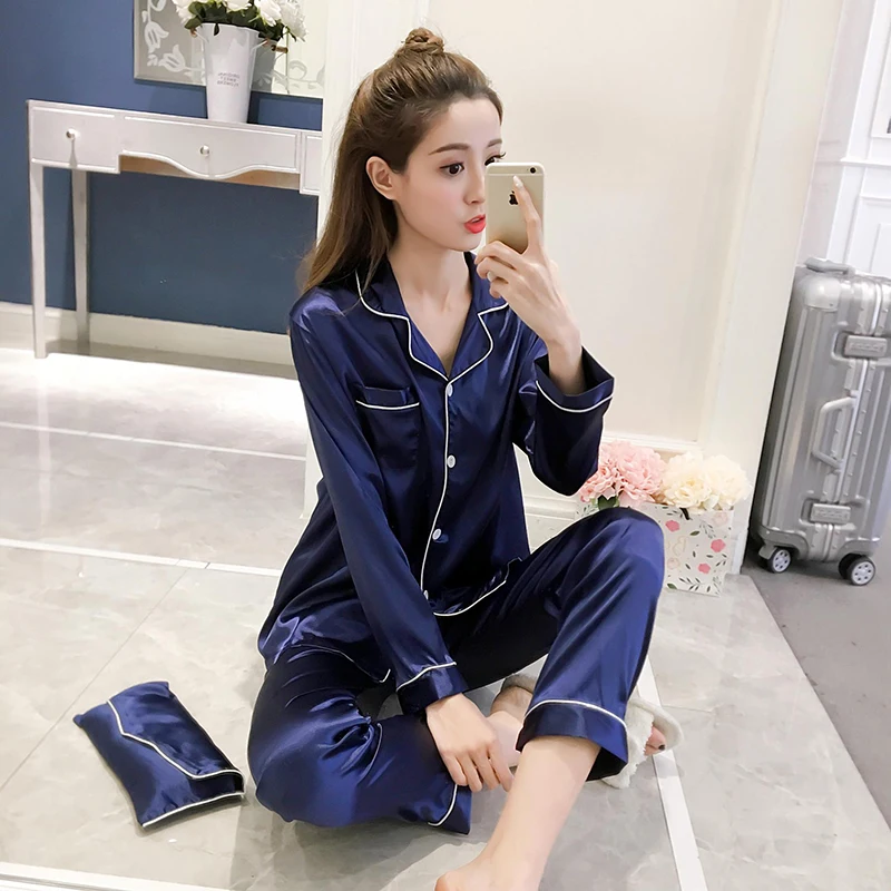 Весна Pijama шелк мягкий Женское ночное белье Комплект из двух предметов с кошелек