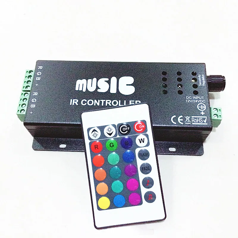 12V 24V 12A звуковой активации музыки Управление Черный Цвет с 24key ИК пульт