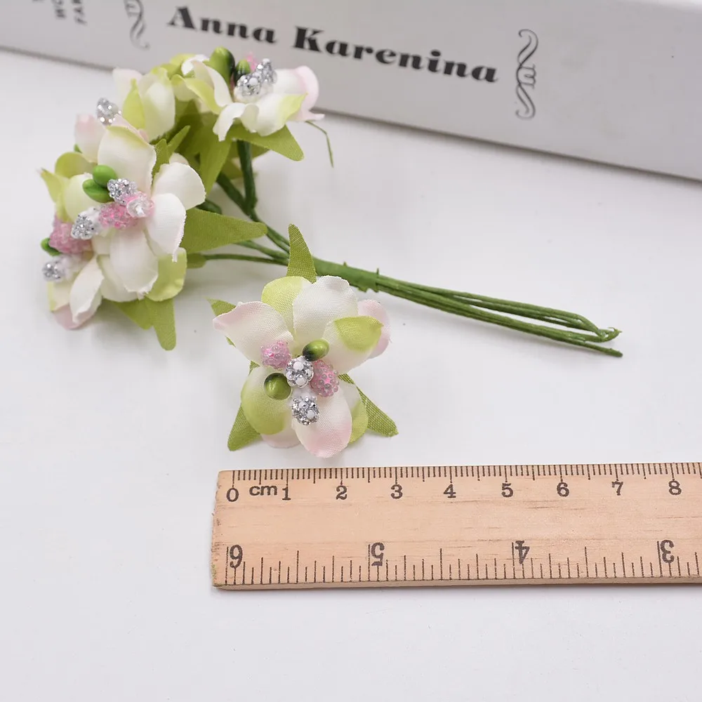 6pcs Silk Gradient Stamen Handmade Artificial Flower Bouquet Wedding Decoration DIY Wreath Gift Scrapbooking Craft Fake | Дом и сад