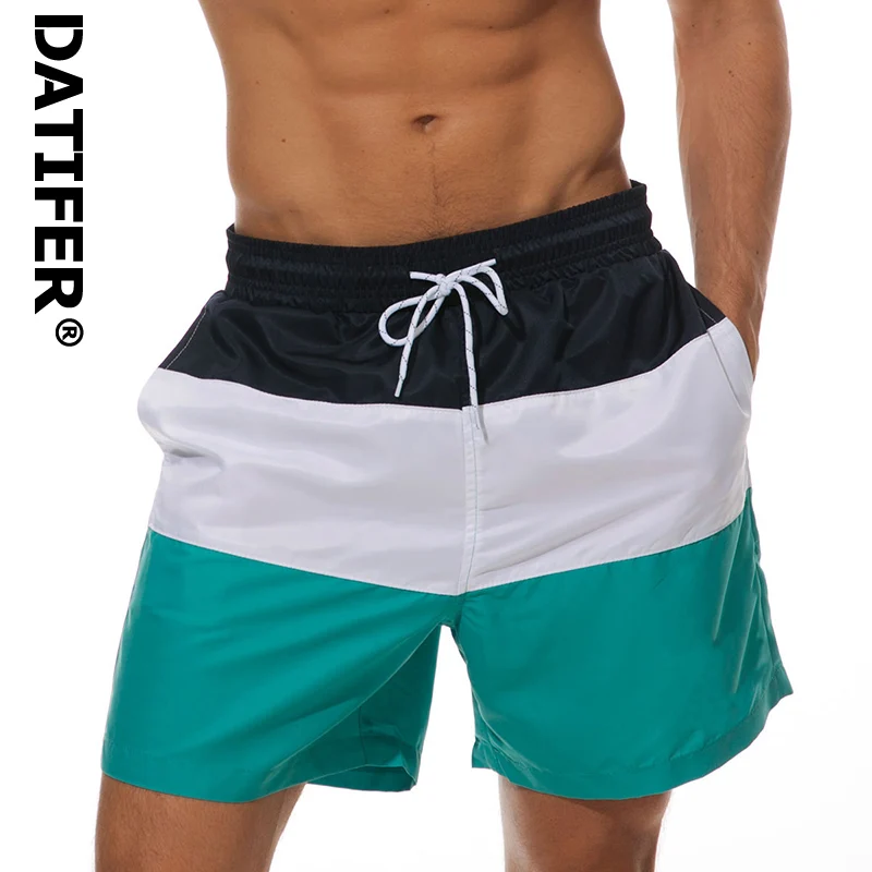 Green stripe Бренд Datifer, сексуальные мужские пляжные шорты, бермуды, короткие штаны, быстросохнущие, пляжная одежда, трусы для мужчин, плавки XXL - Цвет: Green stripe